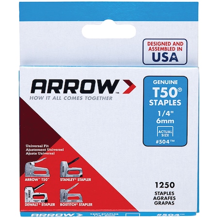Arrow Lock T50 Staples, 1,250-Pack (1/4") 50424